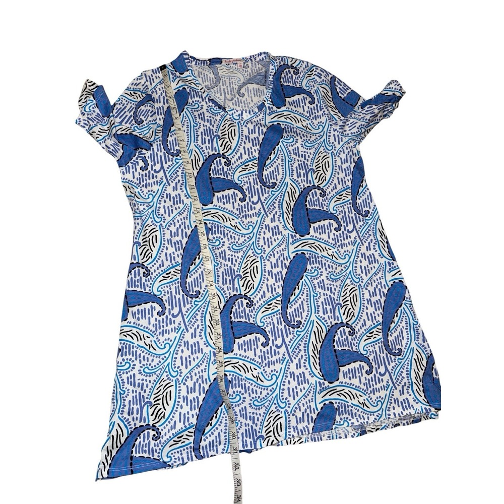 Fresh Produce Tunic Top Womens L Blue Paisley Short Sleeve V-Neck Cotton - Picture 5 of 7